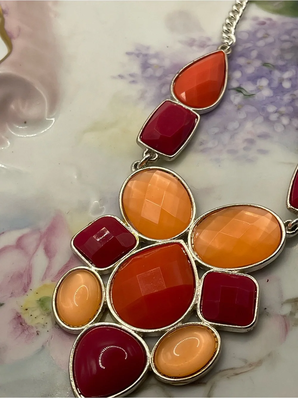 Statement Orange & Pink Gemstone Pendant Necklace -‎ Women's Fashion Jewelry